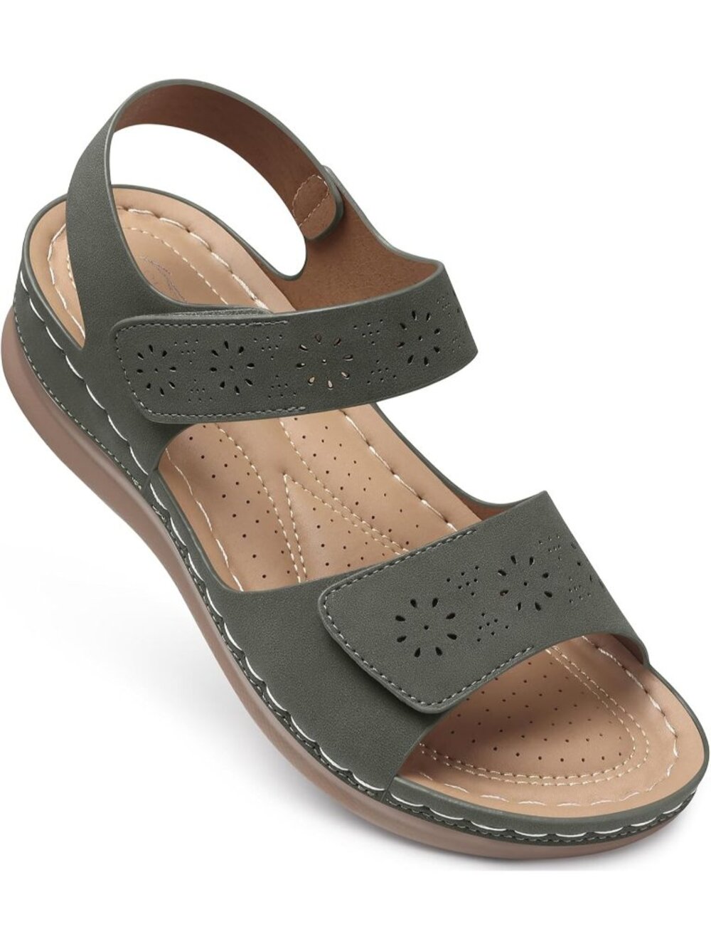 Women's Green Flat Sandals Comfortable Arch Support Dressy Cushioning Casual